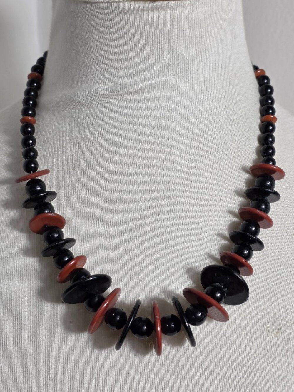 Statement Necklace Chunky Black & Terracotta Colored Acrylic Beads